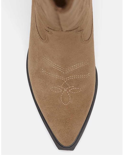 Stradivarius Brown Split Leather Cowboy Boots