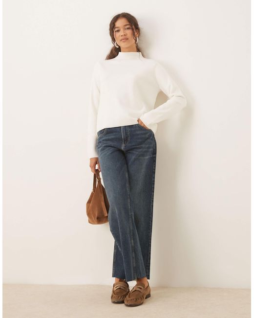 Mango White Mock Neck Jumper