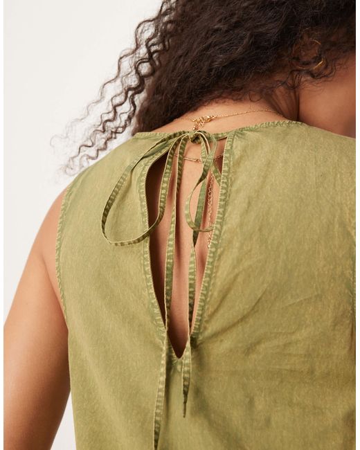 ASOS Green Slash Neck Smock Midi Dress With Dropped Waist
