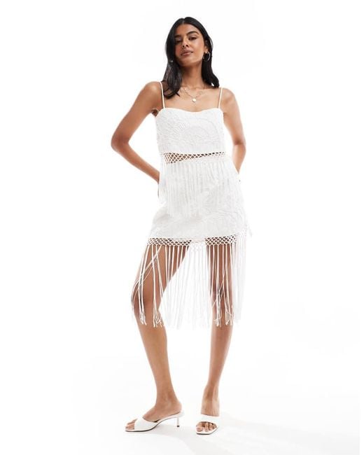 ASOS White Co-Ord Skirt With Cornelli And Fringe Detail