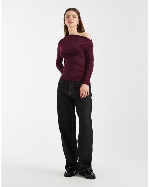 Cotton On Purple Georgie Off Shoulder Long Sleeve Top