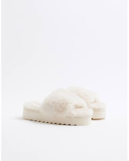 River Island White Fluffy Slider