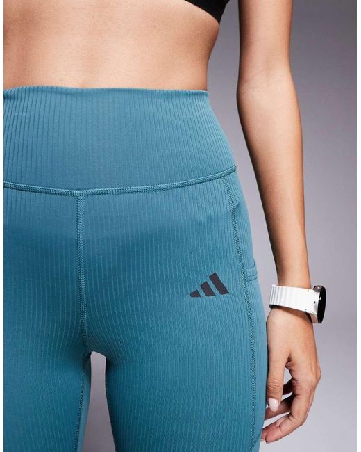 Adidas Originals Blue Adidas Training Optime 7/8 Rib leggings