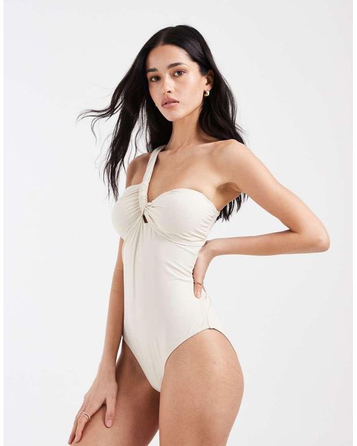 Pieces White One Shoulder Glitter Swimsuit