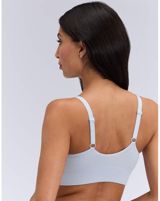 Boux Avenue Blue Nursing Bralette Ribbed Bow Embroidered Maternity Underwear