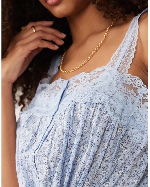 Abercrombie & Fitch Blue Square Neck Button Through Cami With Cinched Waist
