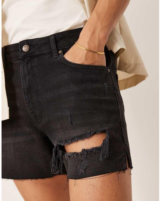 ASOS Natural Shorter Length Straight Fit Denim Shorts With Rip Detail for men