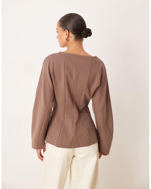 ASOS Brown Seam Detail Waisted Long Sleeve Tee