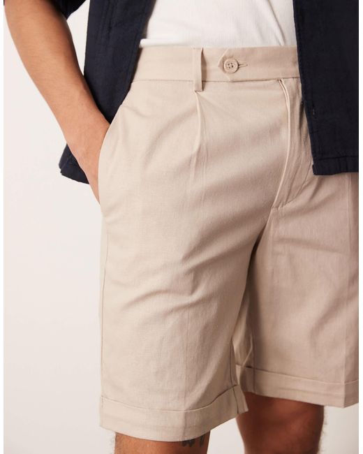 ASOS Blue Smart Straight Linen Blend Chino Shorts With Front Pleat for men