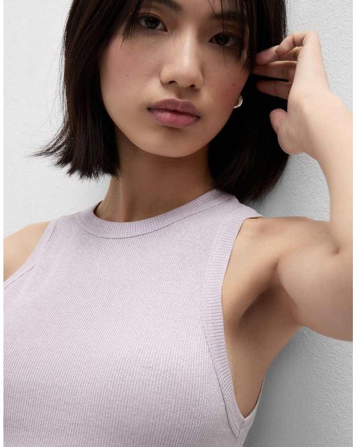 Intimissimi White Ribbed Lamé Cotton Vest Top