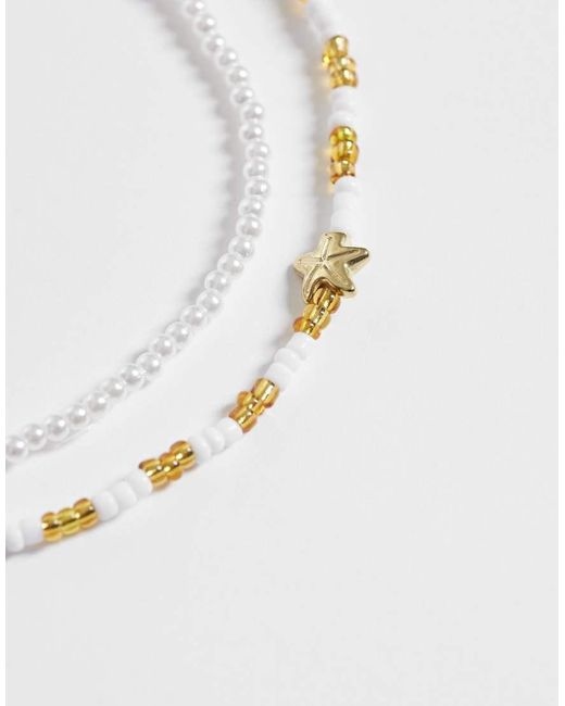 ONLY White 2-pack Starfish Beaded Necklaces
