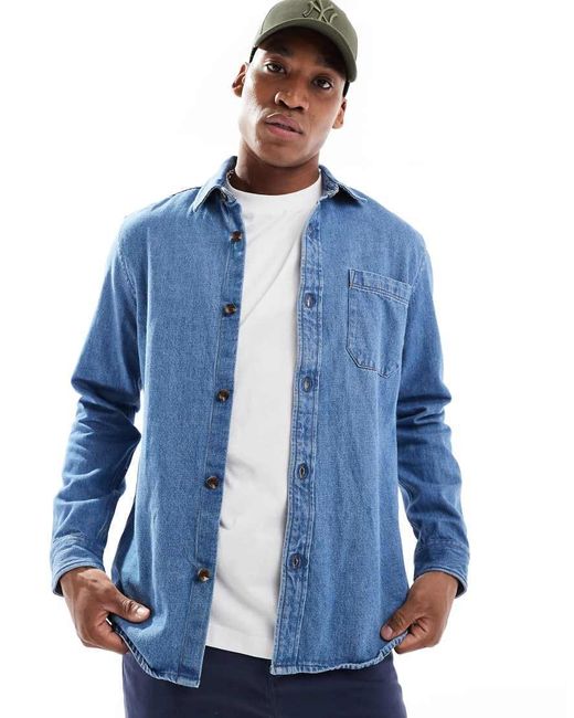 New Look Blue Oversized Heavyweight Denim Shirt for men