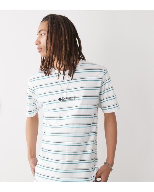 Columbia Blue Somer Slope Ii Striped T-Shirt for men