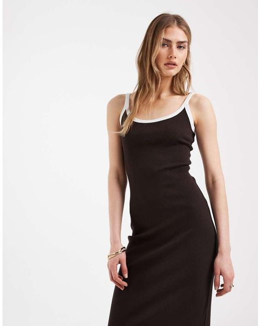 ASOS Brown Contrast Trim Rib Midi Dress