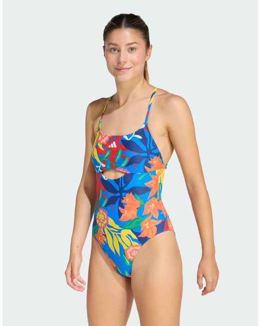 Adidas Originals Blue Mexicana Florals Tie-Back Swimsuit