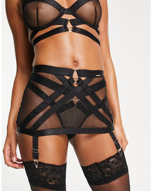Bluebella Sadie mesh sheer lingerie set with logo elastic detail in black