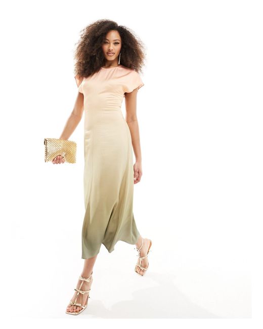 & Other Stories Green Bias Cut Satin Midi Dress With Extended Shoulder
