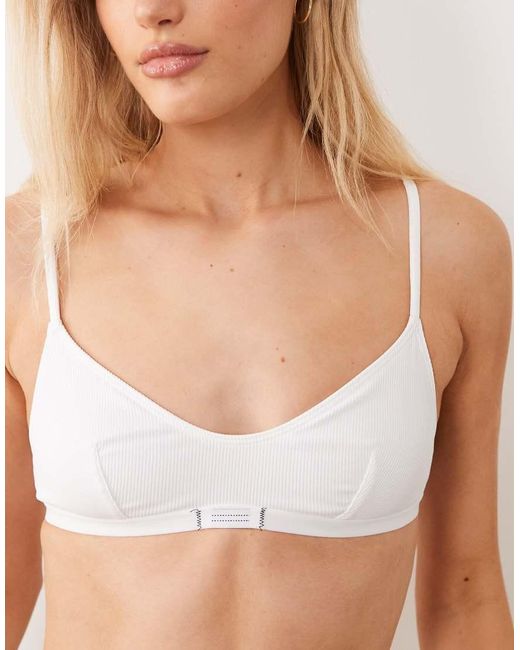 ASOS White Nora Rib Scoop Crop With Woven Tab Detail