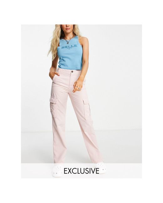 Stradivarius Str Straight Leg Cargo Trouser in Pink | Lyst Australia