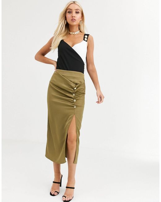 ruched side split skirt
