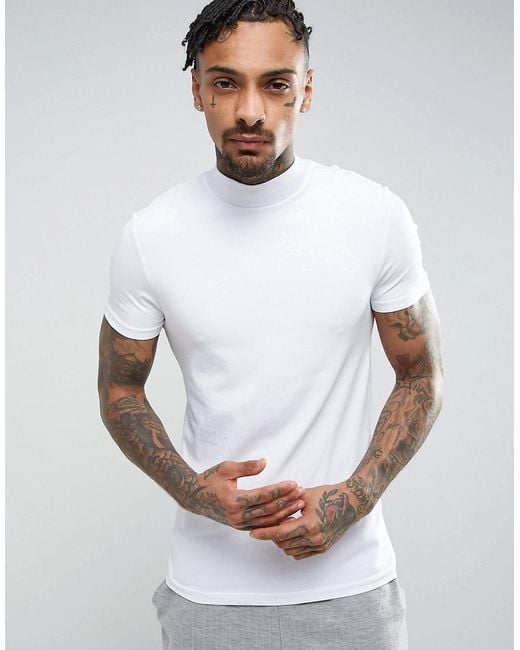 ASOS White Muscle Fit T-shirt With Turtleneck for men