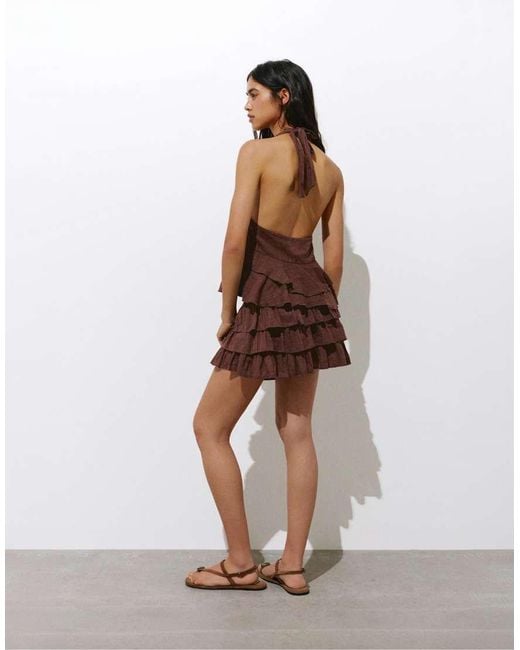 Pull&Bear Brown Ruffled Mini Skirt With Studs