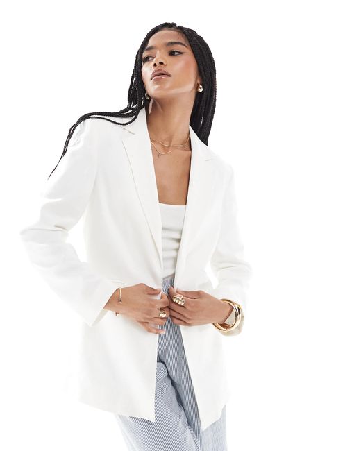 Stradivarius White Oversized Tailored Blazer