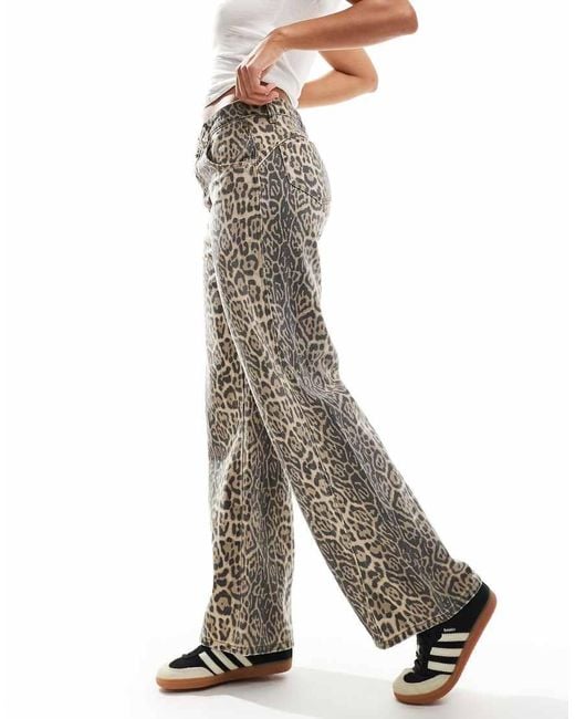 Daisy Street Gray Low Rise Baggy Washed Leopard Print Jeans