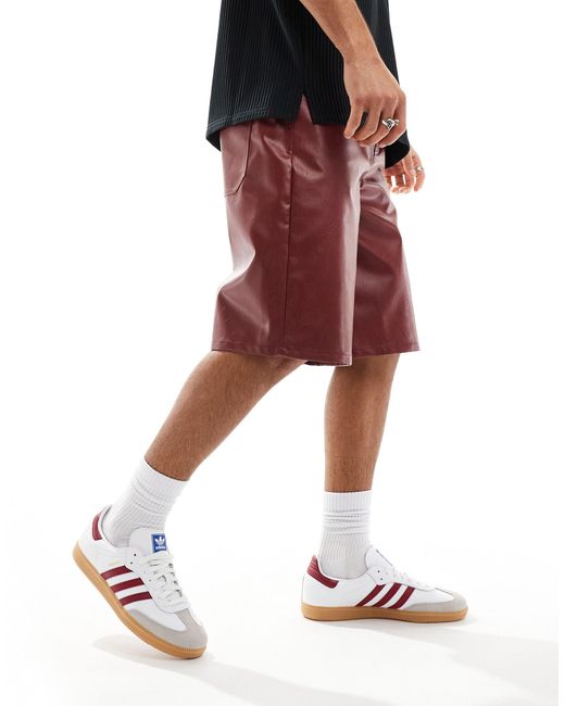 ASOS Red Leather Look Longer Length Shorts for men