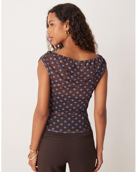 ASOS Brown Gathered Short Sleeve Off Shoulder Mesh Top