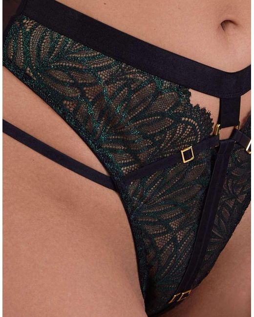 Playful Promises Black Tabitha Wet-Look Lace High Waist Thong