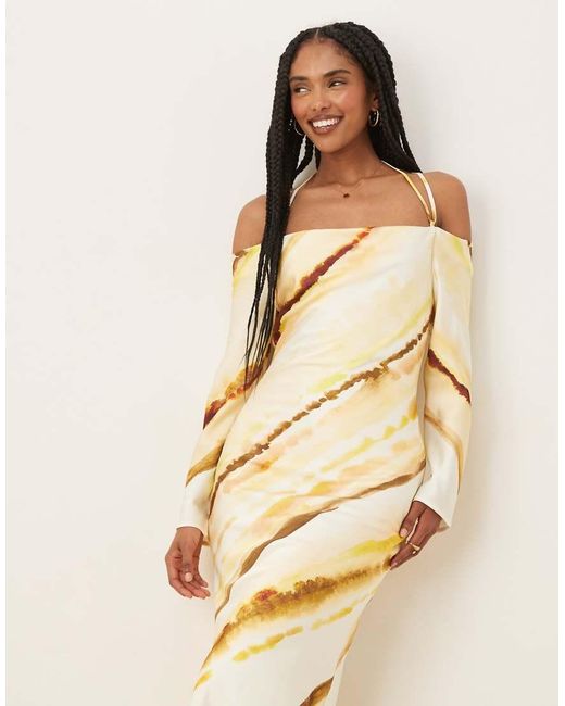 Pretty Lavish Natural Ettore Cold Shoulder Long Sleeve Maxi Dress