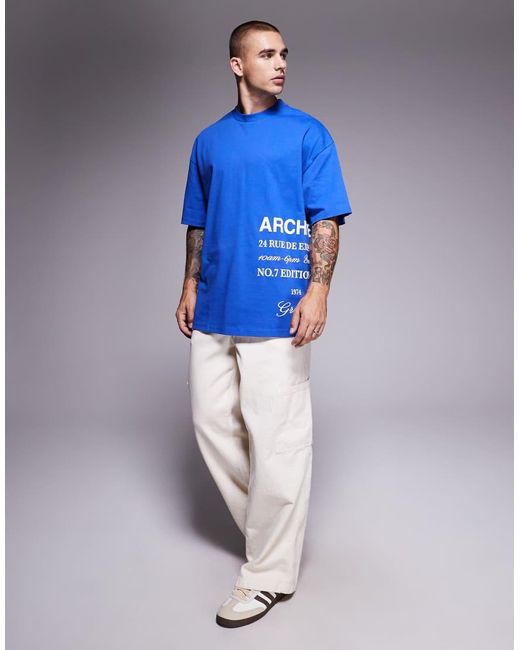 River Island Blue 'archive' T-shirt for men