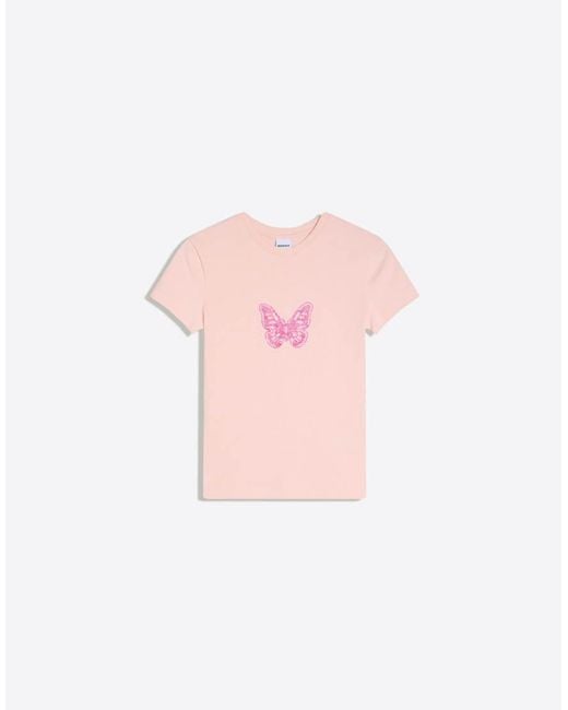 Bershka Blue Short Sleeve Print And Bead T-Shirt