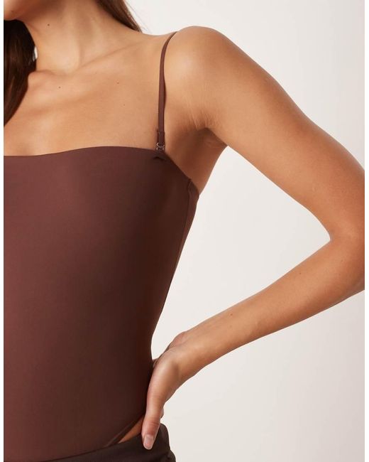 agon® Brown Square Neck Bodysuit