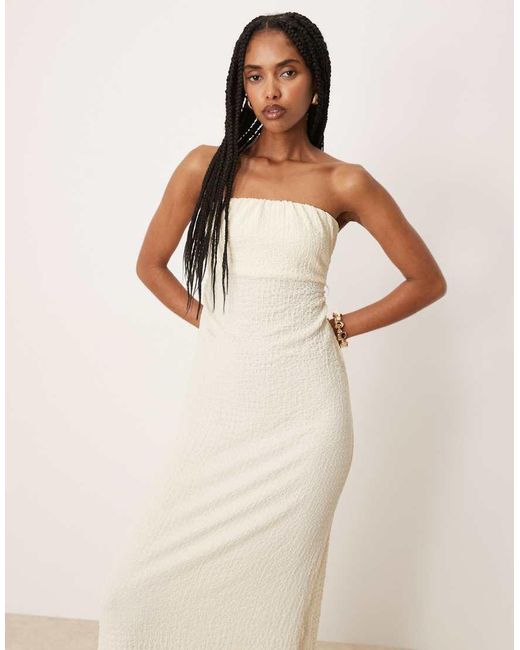 ASOS Natural Textured Bandeau Tie Back Midi Dress