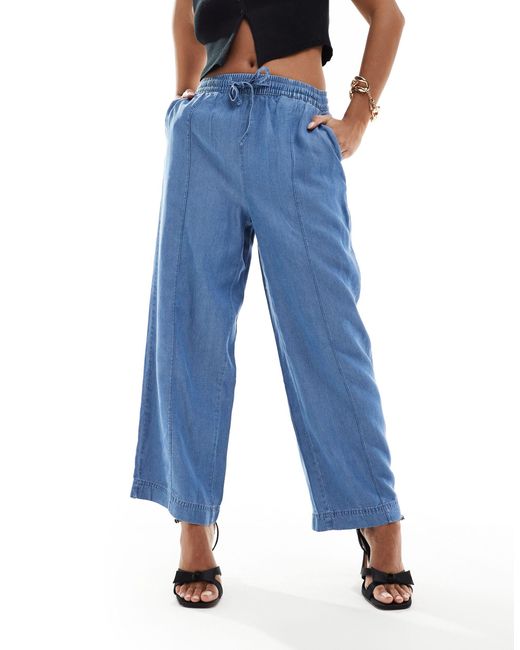 Pantalon large en chambray avec liens noués à la taille Vila en coloris Blue