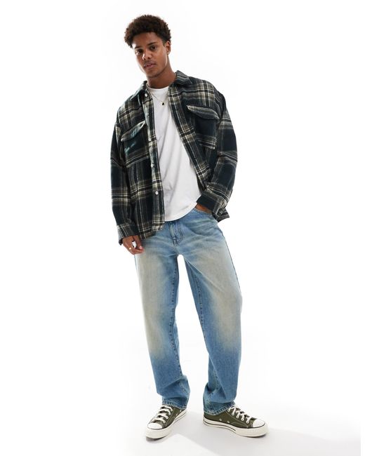 Jack & Jones – schwere, karierte hemdjacke in Gray für Herren