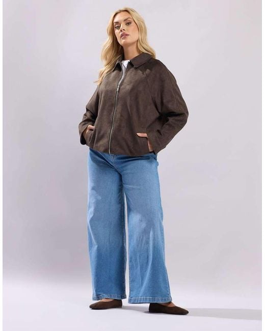 Yours Clothing Brown Faux Suede Bomber Jacket