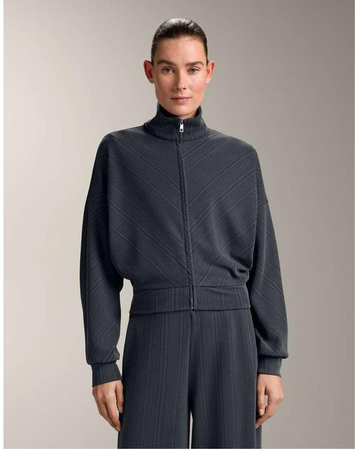 Oysho Blue Asymmetric Stripe Jacket With Modal