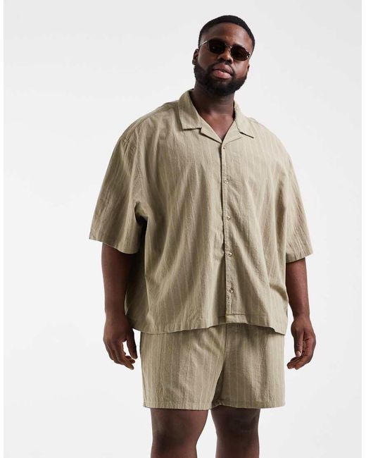 ASOS Natural Co-ord Short Length Linen Look Striped Shorts for men