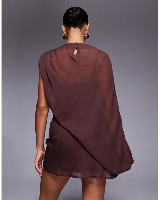 ASOS Purple High Neck Draped Asymmetric Mini Dress With Cut Out