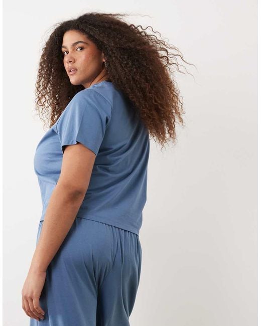 ASOS Blue Asos Design Curve Mix & Match Cotton Pajama Oversized Tee With Side Slits