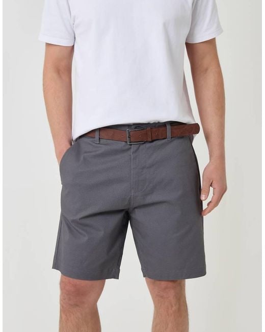 Threadbare Gray Patterned Stretch Chino Shorts With Belt for men