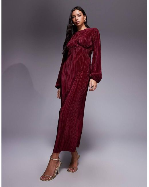 ASOS Purple Plisse Long Puff Sleeve Maxi Dress