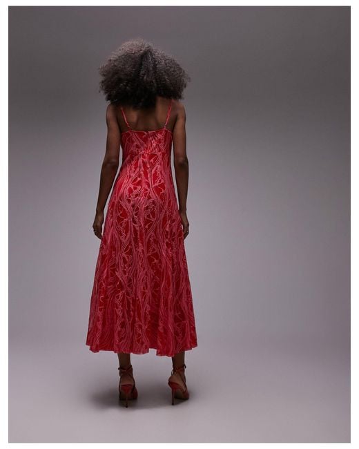 TOPSHOP Red Lace Cami Midi Dress
