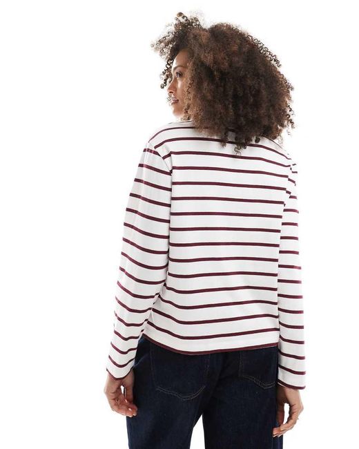 ONLY White Stripe Long Sleeve Polo