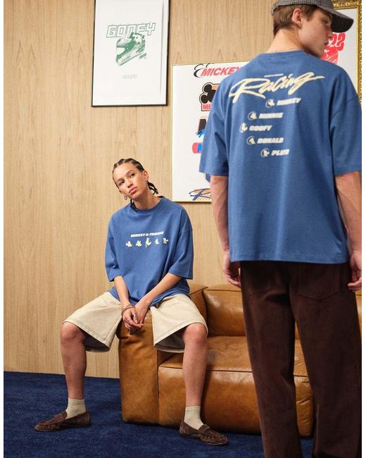 ASOS Blue Disney Racing Oversized T-Shirt With Mickey