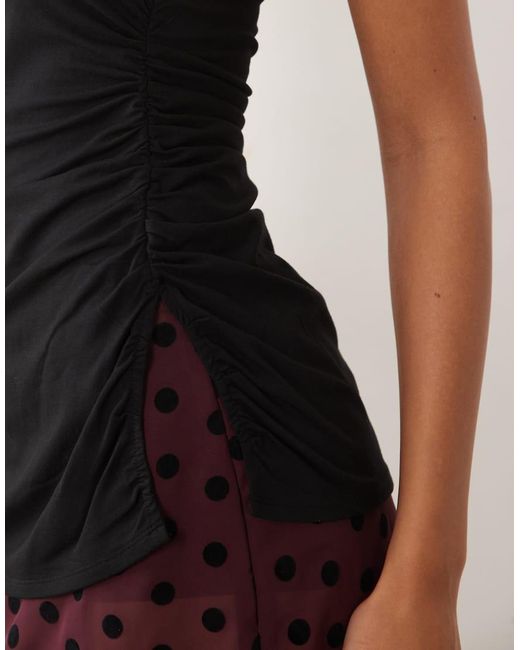 Oh Polly Red Modal Bandeau Long Line Split Hem Top