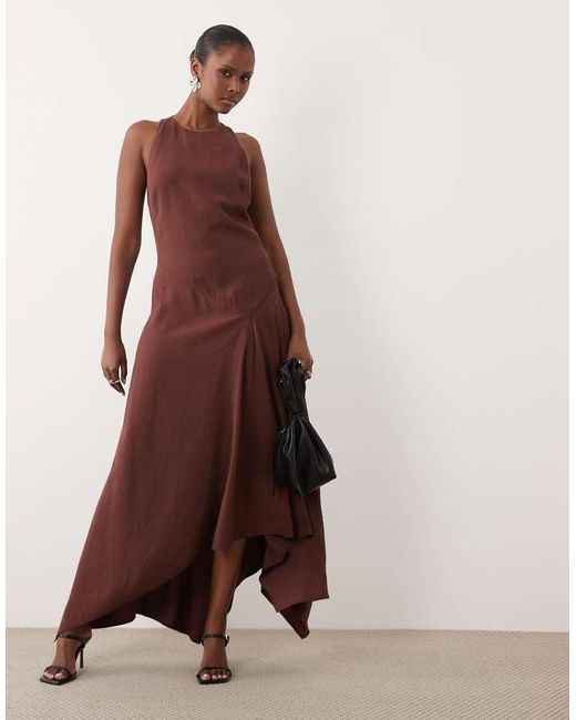 ASOS Brown Sleeveless Racer Hanky Hem Maxi Dress